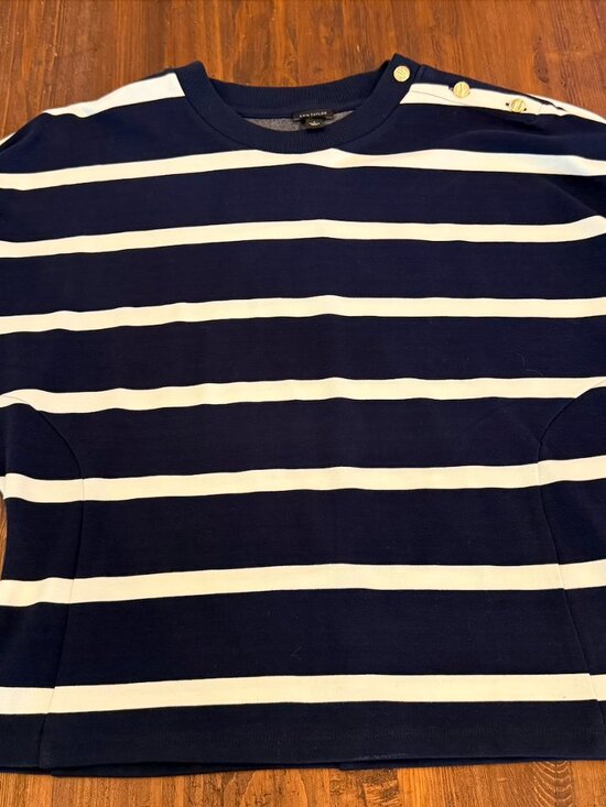 Ann Taylor Tops - Ann Taylor Navy White Stripe Ponte Knit Top Elbow Sleeve Large